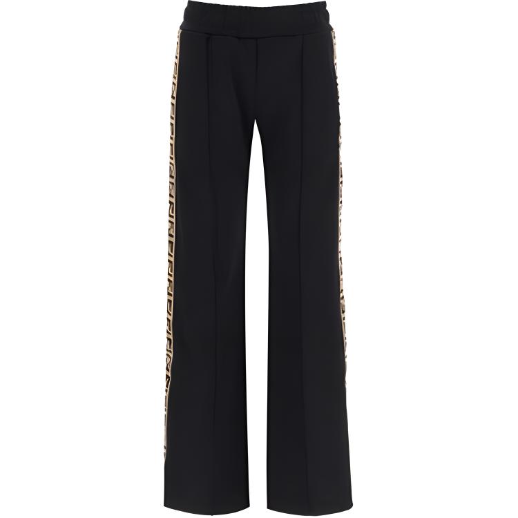 (Women) FENDI  Black Mid-Rise Flared Knit Joggers with Print Detail. FAB203ADH8F0GME