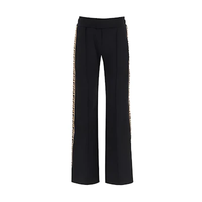 (Women) FENDI Black Mid-Rise Flared Knit Joggers with Print Detail. FAB203ADH8F0GME