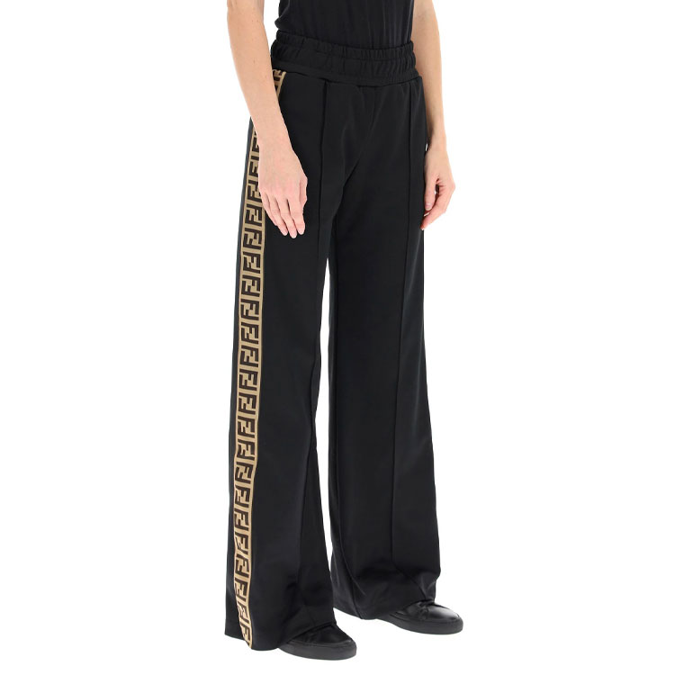 Shop (W) FENDI 黑色印花中腰喇叭針織慢跑褲。 FAB203ADH8F0GME