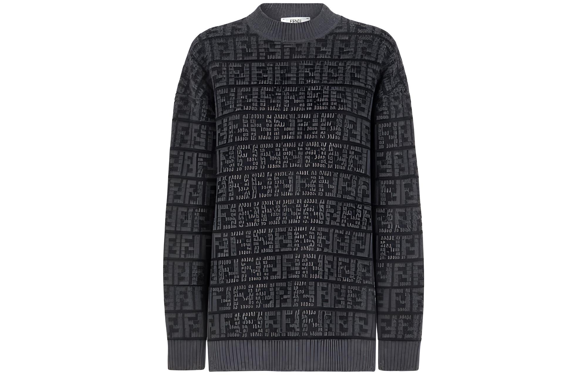 (Women) FENDI  Black Monogram Crewneck Pullover Sweater FW22 Collection. FZX862ALOJF0GME