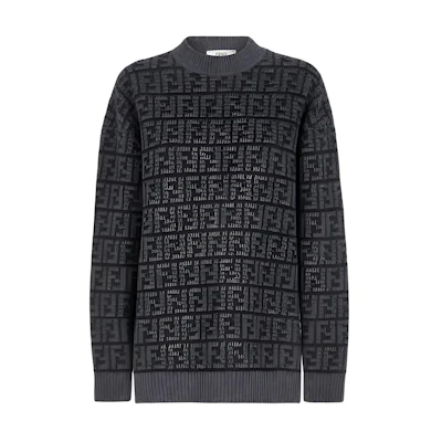 (Women) FENDI Black Monogram Crewneck Pullover Sweater FW22 Collection. FZX862ALOJF0GME