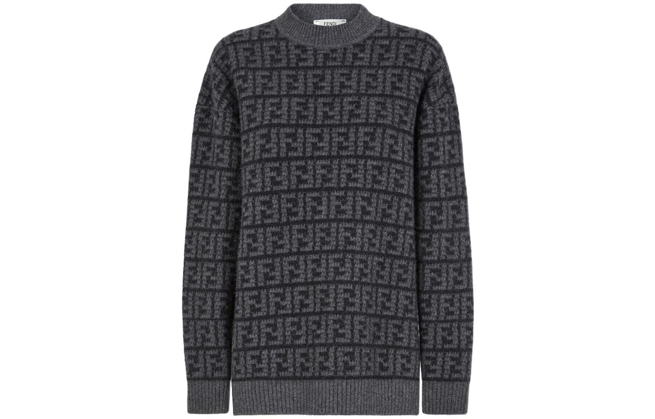 Order (W) FENDI Hitam Monogram Crewneck Pullover Sweater Koleksi FW22. FZX862ALOJF0GME