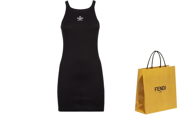 Shop (W) 芬迪 黑色无袖休闲连衣裙带刺绣标志 FS9617ANQMF0GME