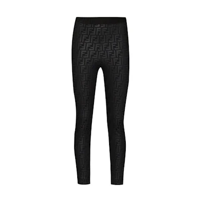 (Women) FENDI Black Slim Fit Leggings with Double F Logo Print. FAB174AESYF0GME