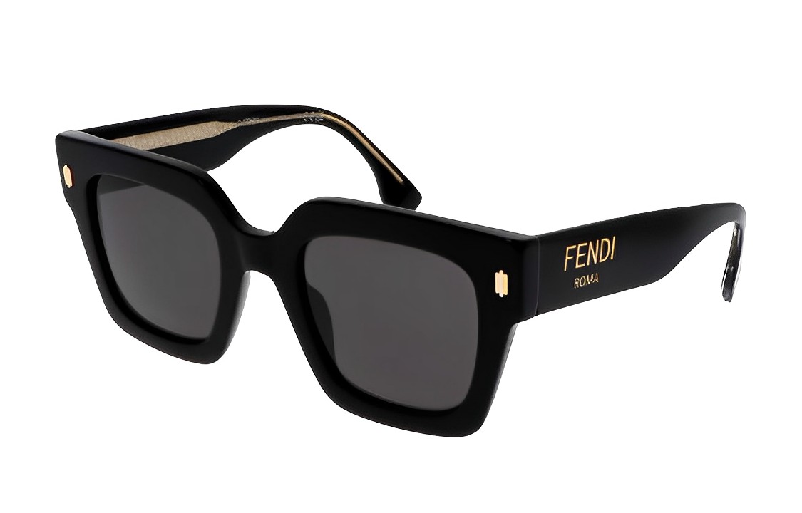 (Women) FENDI  Black Square Sunglasses with Logo Engraved Temples. FE40101I01A
