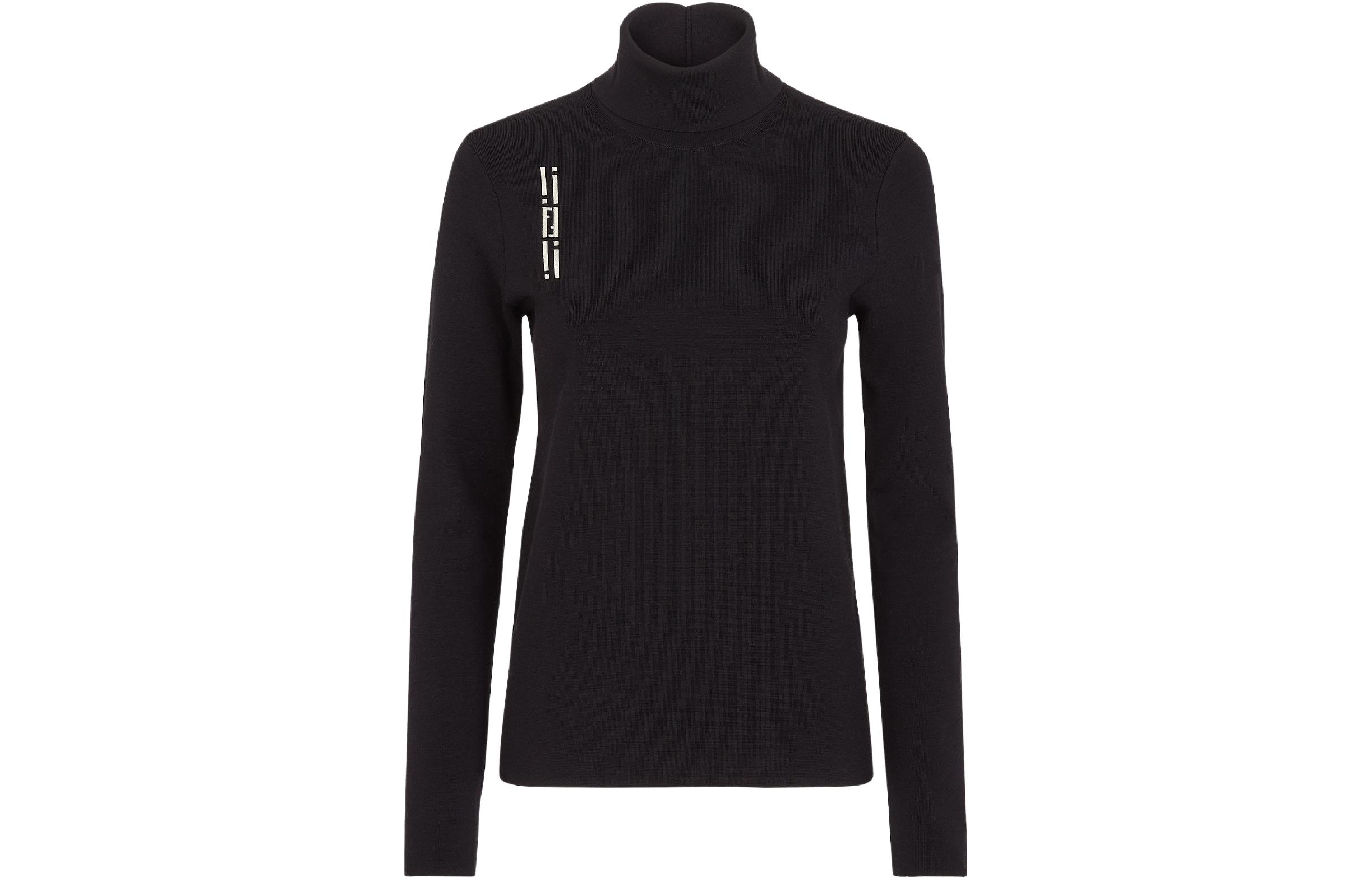 (Women) FENDI  Black Turtleneck Sweater with Solid Logo Print Design FZXB16AQYRF0GME