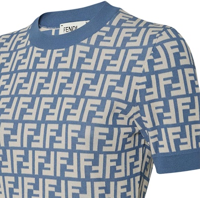(Women) FENDI Blue Cotton Crewneck Short Sleeve Knit Sweater SS25. FZXC72AUHWF1SB5 Details for (Women) FENDI Blue Cotton Crewneck Short Sleeve Knit Sweater SS25. FZXC72AUHWF1SB5