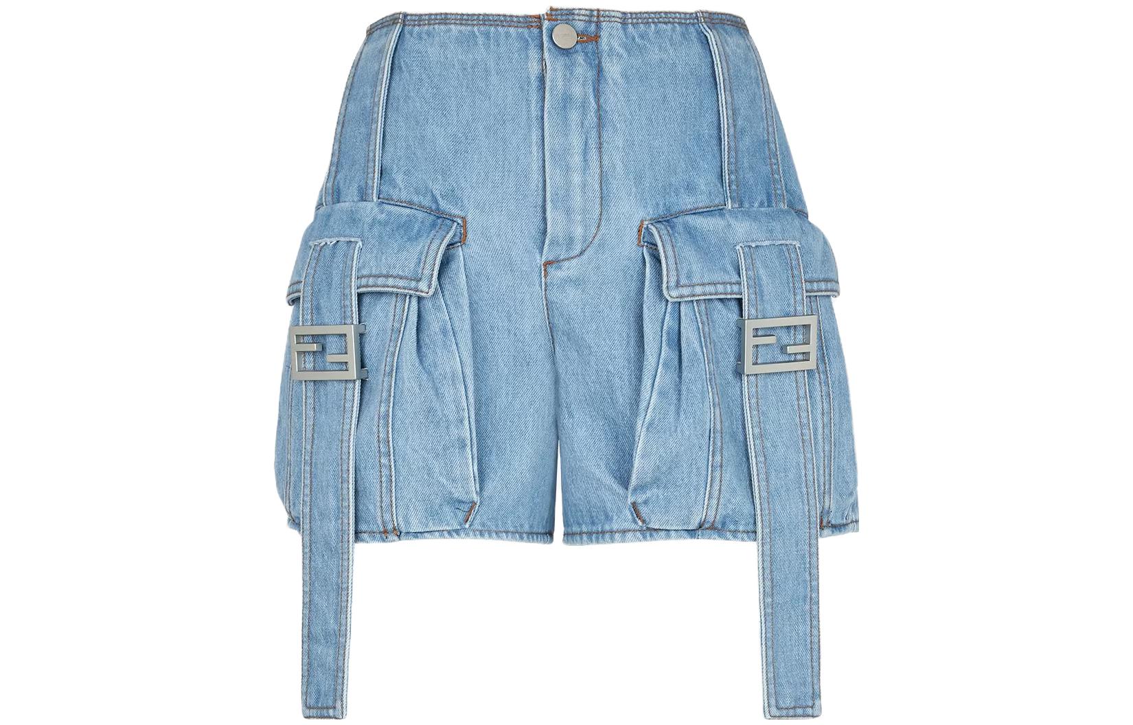 (Women) FENDI  Blue Denim Fade Effect Utility Shorts. FLP792ANP1F1KE5