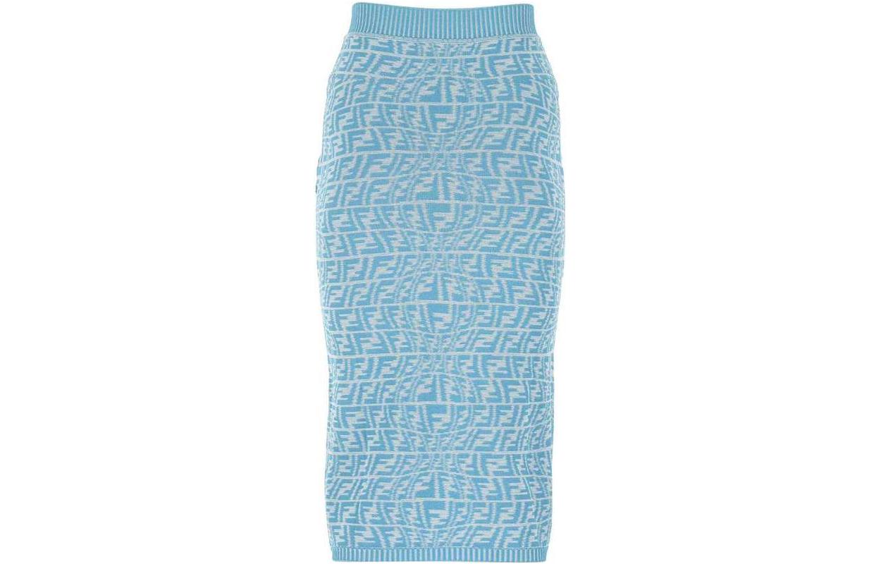 Lookbook (W) FENDI Falda Larga Casual Azul de Rayón con Cintura Elástica. FZQ637AGF1F1DO8