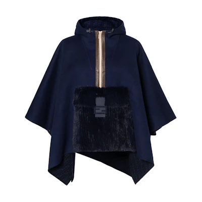 (Women) FENDI Blue Half-Zip Logo Colorblock Poncho Cape. FNZ604ALXGF1J79