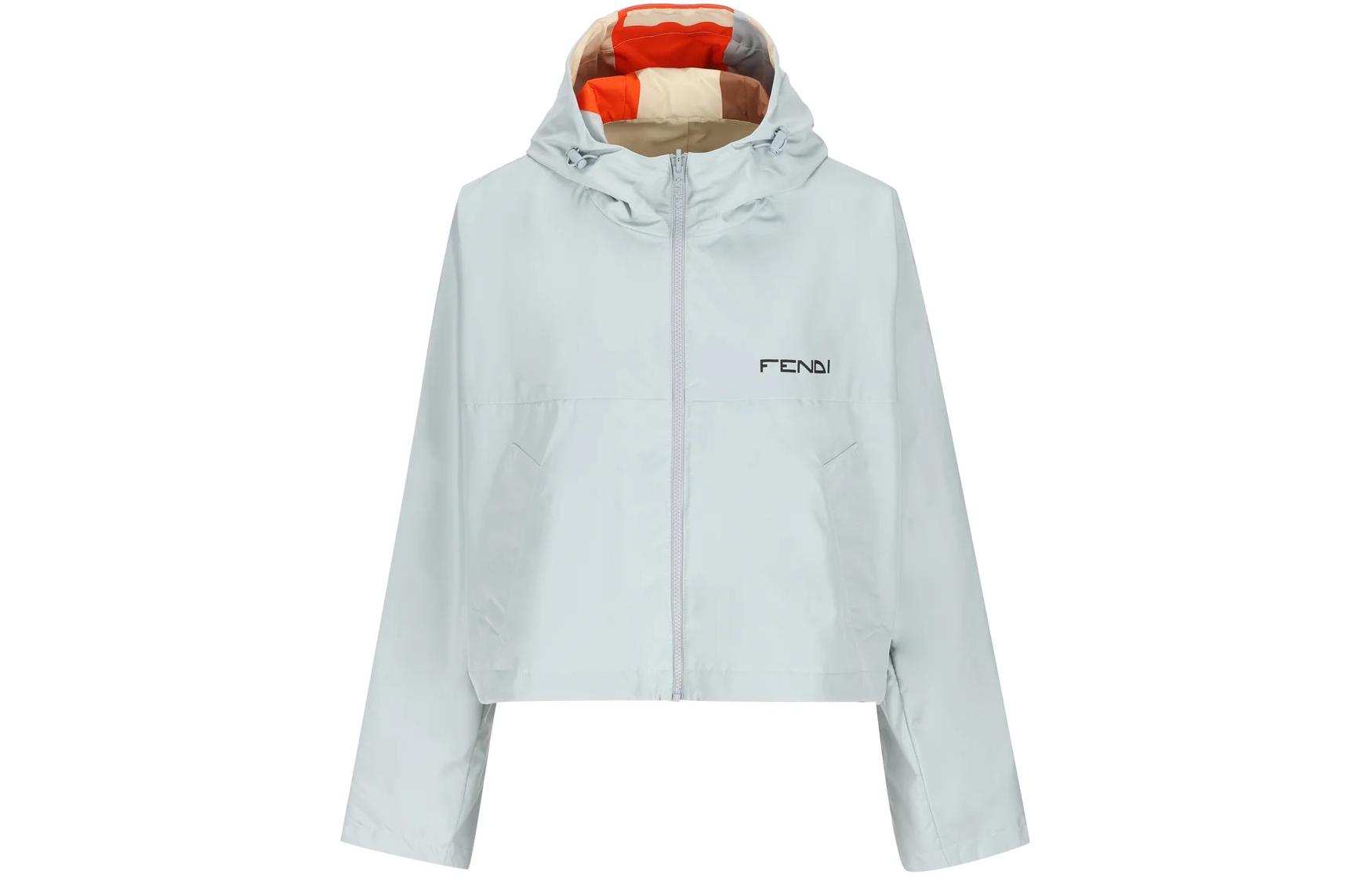 Order (W) FENDI Hoodie Jaket Zip-Up dengan Cetak Huruf Biru. FAN159AQBPF1-P2A