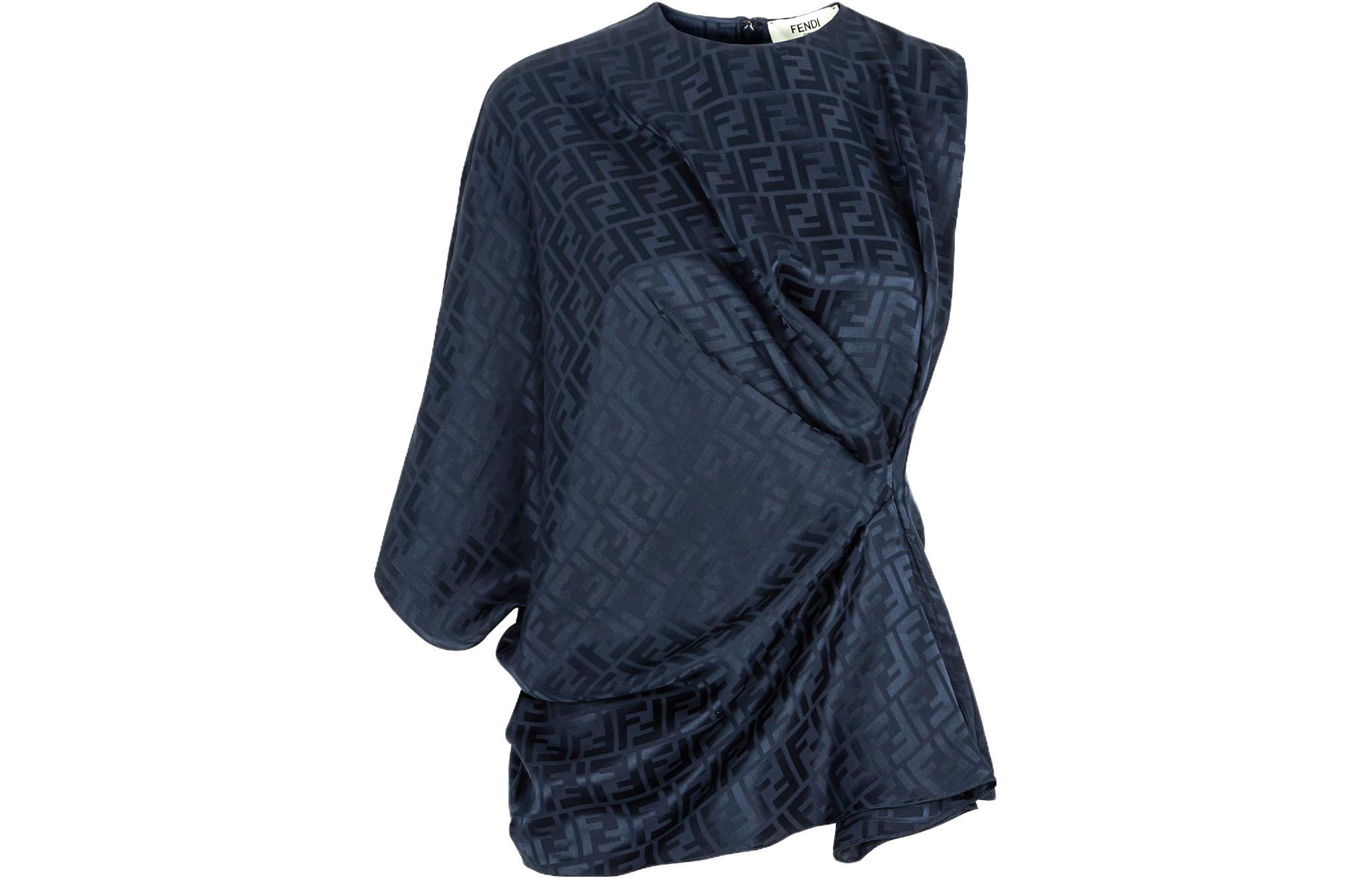 (Women) FENDI  Blue Logo Print Long-Sleeve Shirt. FS8109AJ0ZF1M2F