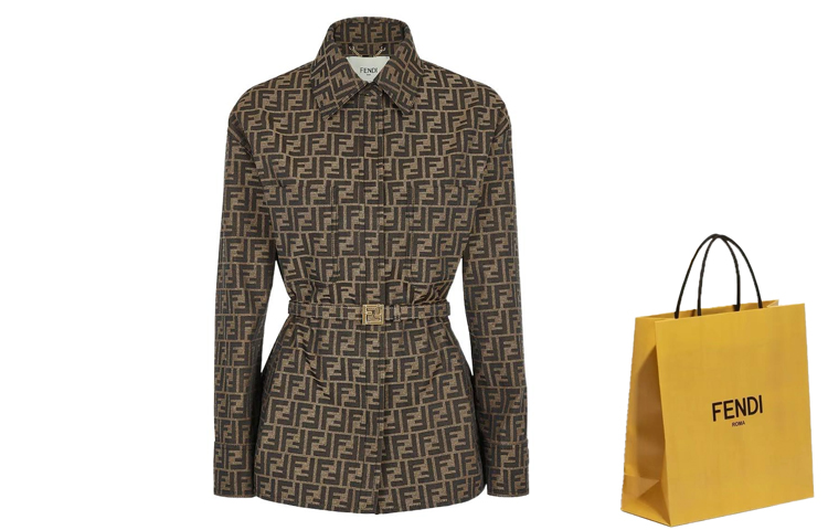 Shop (W) FENDI 棕色印花腰带夹克 FW22系列 FJ7267A5W3F118W