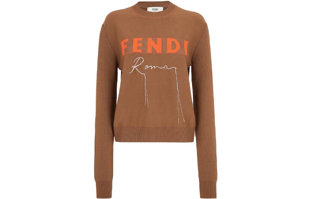 (Women) FENDI  Brown Logo Print Crewneck Sweater. FZXA19ANZCF0QD6