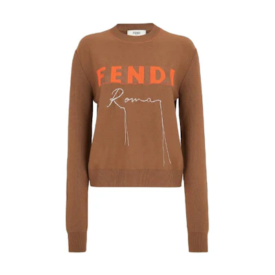 (Women) FENDI Brown Logo Print Crewneck Sweater. FZXA19ANZCF0QD6