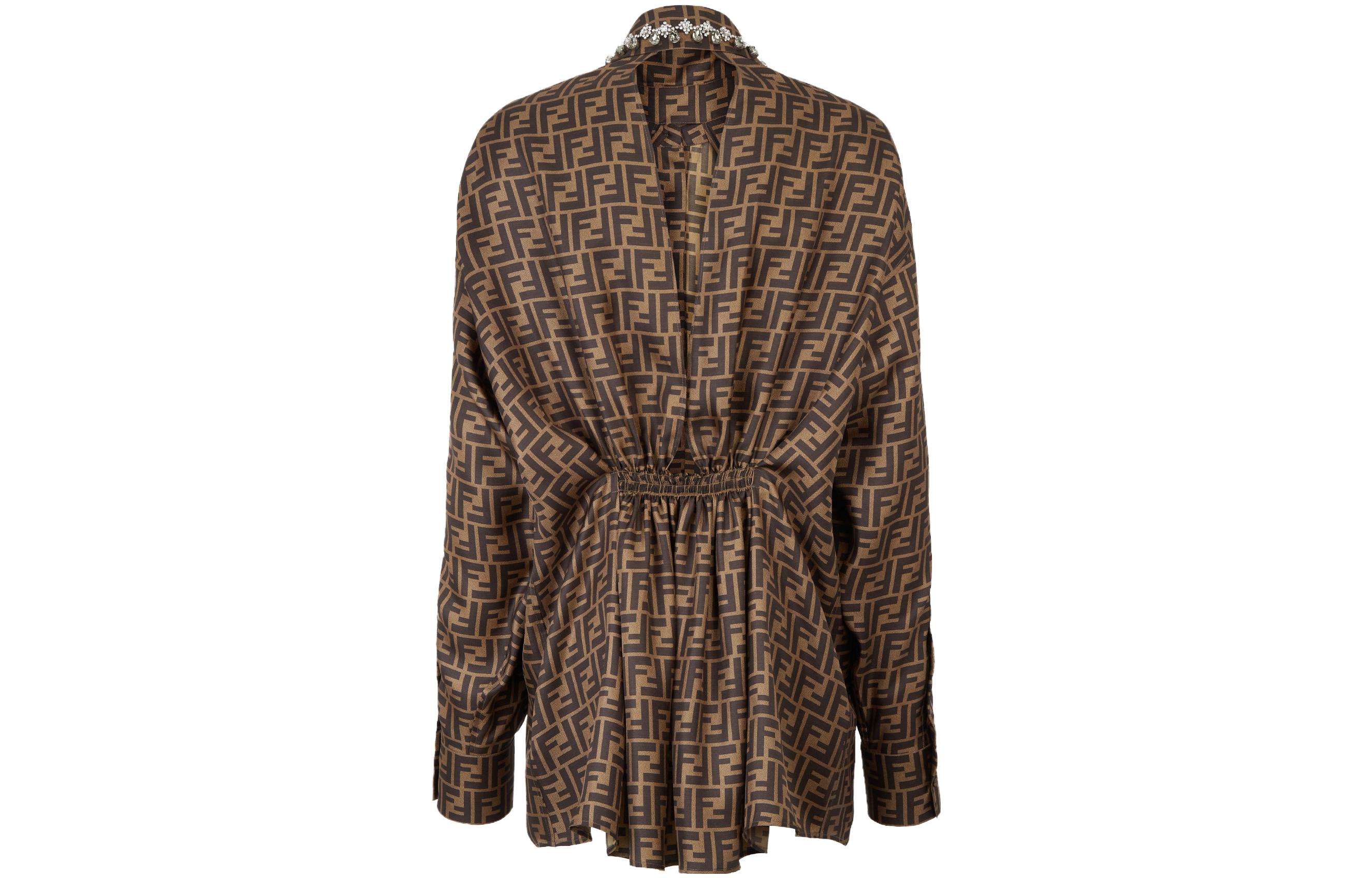 Lookbook (W) 芬迪 棕色Logo印花长袖衬衫连衣裙 FDC984A8G3F118W