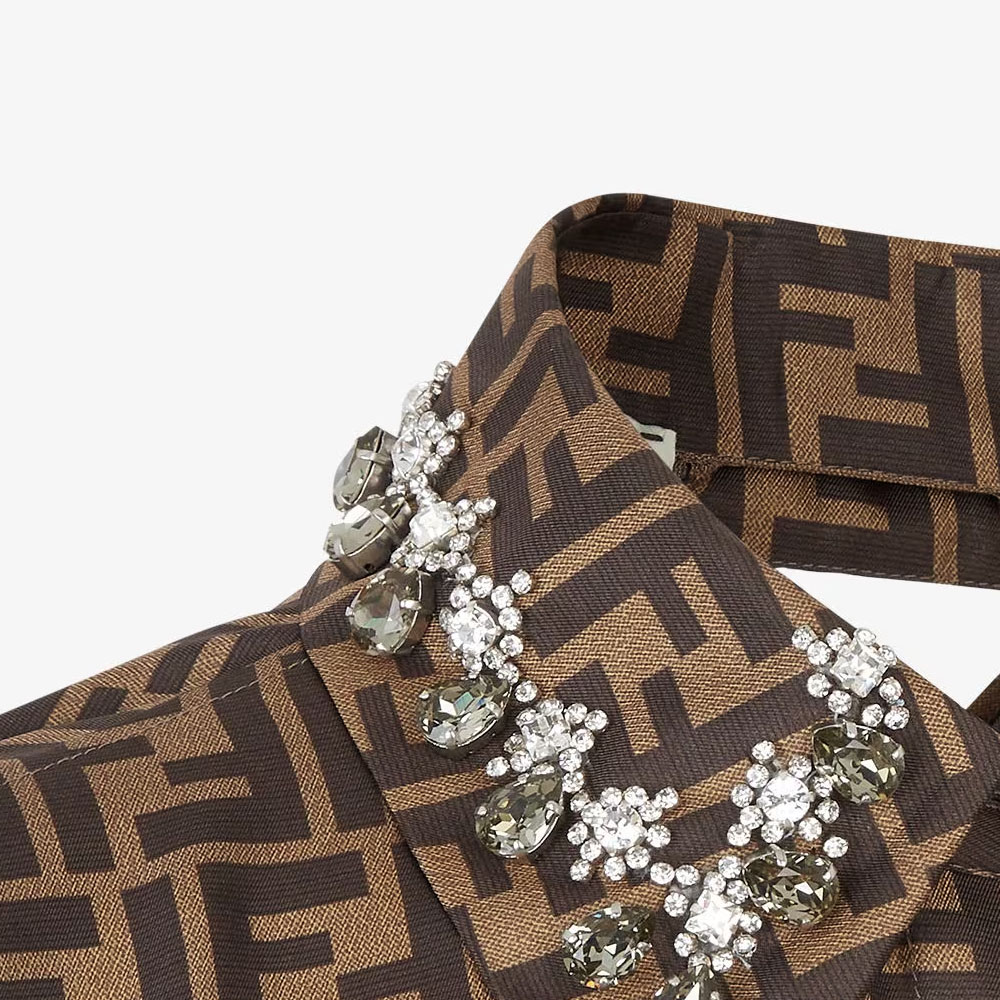 Shop (W) 芬迪 棕色Logo印花长袖衬衫连衣裙 FDC984A8G3F118W