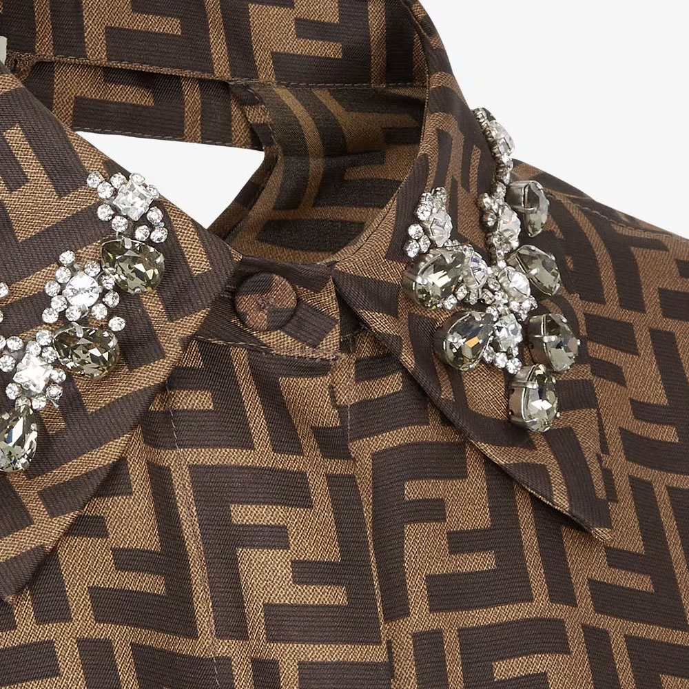 Purchase (W) 芬迪 棕色Logo印花长袖衬衫连衣裙 FDC984A8G3F118W