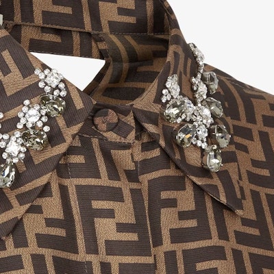 (Women) FENDI Brown Logo Print Long-Sleeve Shirt Dress. FDC984A8G3F118W Purchase (Women) FENDI Brown Logo Print Long-Sleeve Shirt Dress. FDC984A8G3F118W