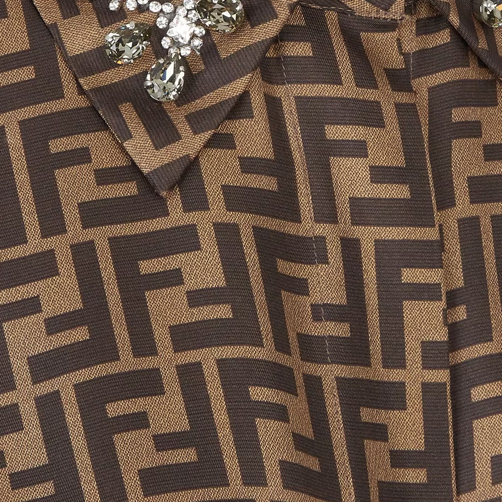 Details for (W) 芬迪 棕色Logo印花长袖衬衫连衣裙 FDC984A8G3F118W