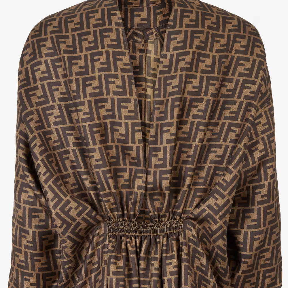 Sizing (W) 芬迪 棕色Logo印花长袖衬衫连衣裙 FDC984A8G3F118W