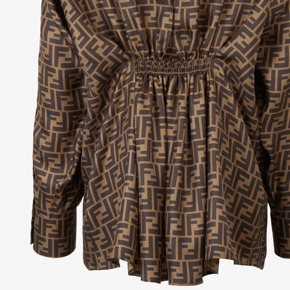 Cheap (W) 芬迪 棕色Logo印花长袖衬衫连衣裙 FDC984A8G3F118W