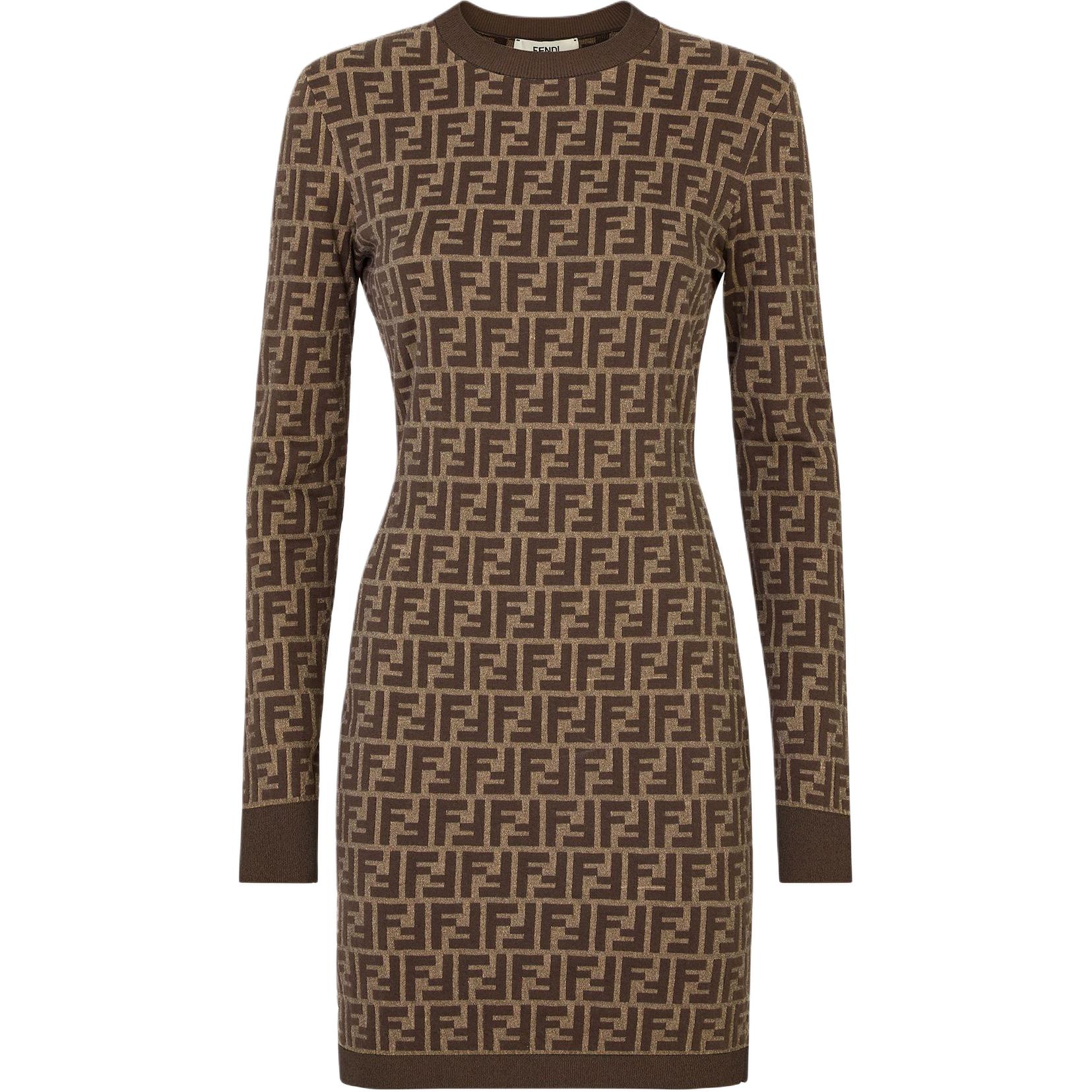 Order (W) FENDI 棕色长袖迷你连衣裙 Logo圆领设计. FZDC83ASJTF0GGE