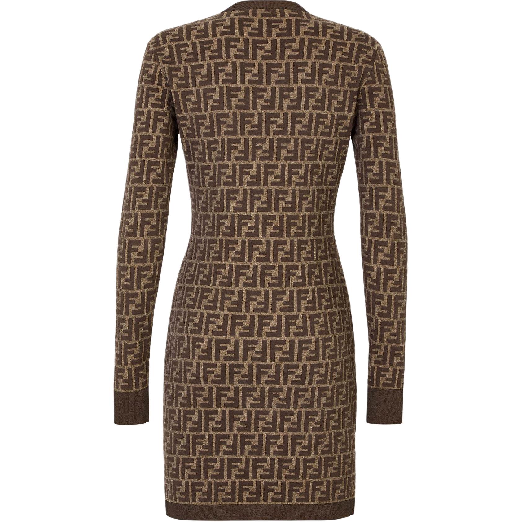 Lookbook (W) FENDI 棕色长袖迷你连衣裙 Logo圆领设计. FZDC83ASJTF0GGE