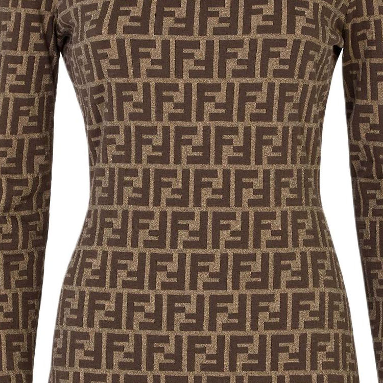Sizing (W) FENDI 棕色长袖迷你连衣裙 Logo圆领设计. FZDC83ASJTF0GGE