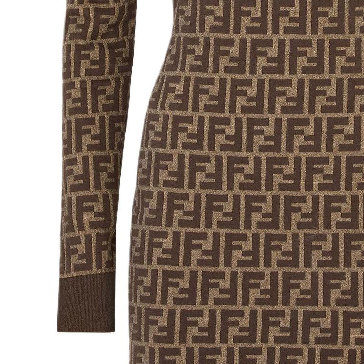 Cheap (W) FENDI 棕色长袖迷你连衣裙 Logo圆领设计. FZDC83ASJTF0GGE