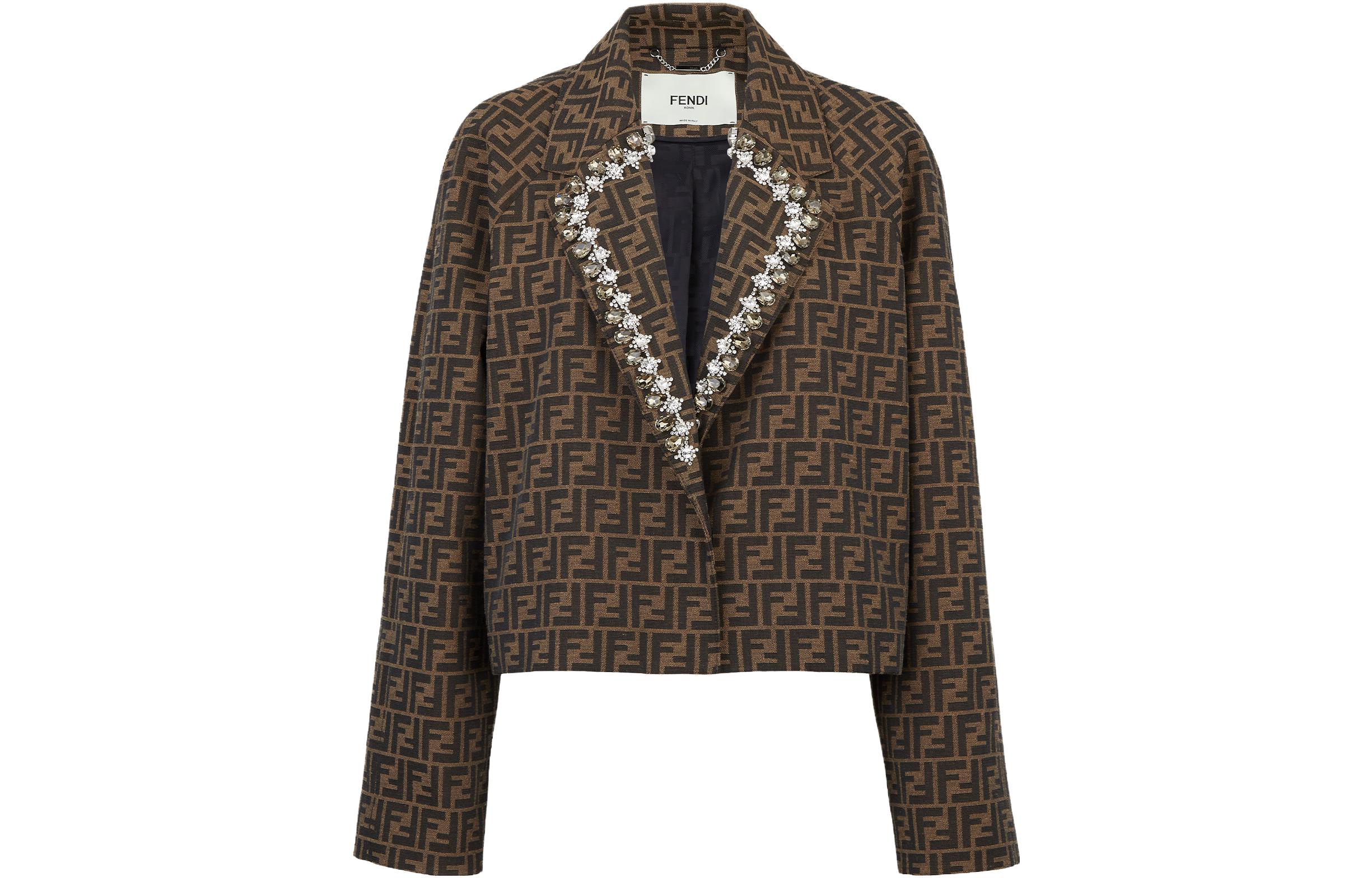 (Women) FENDI  Brown Monogram Print Long Sleeve Jacket. FJ7461A5W3F118W