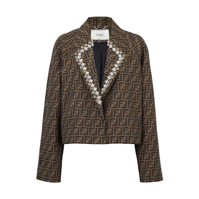 (Women) FENDI Brown Monogram Print Long Sleeve Jacket. FJ7461A5W3F118W