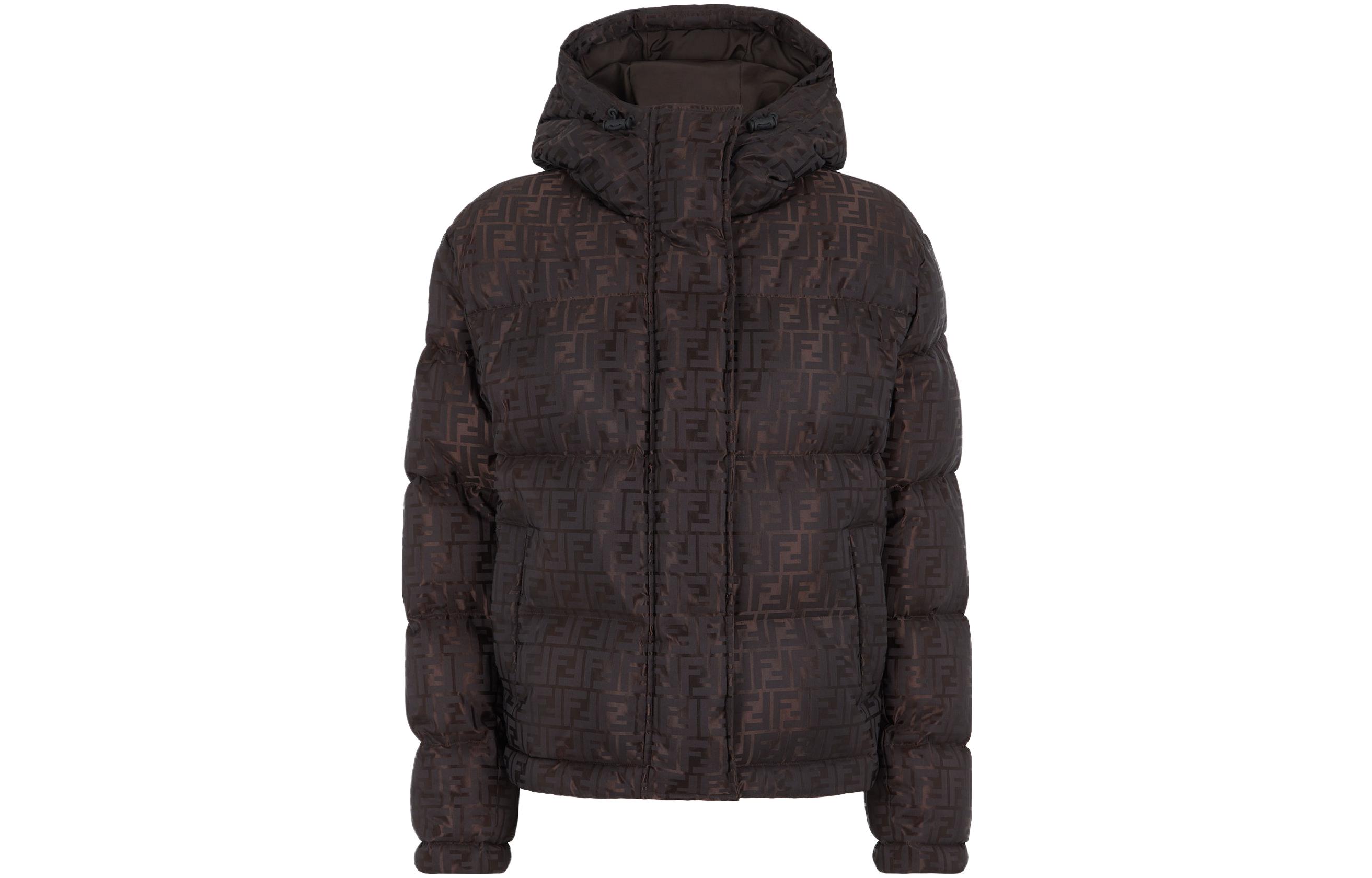 (Women) FENDI  Brown Printed Hooded Zip-Up Casual Cotton Jacket. FAN129AK9ZF0TU7