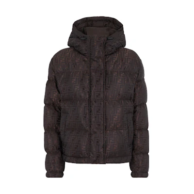 (Women) FENDI Brown Printed Hooded Zip-Up Casual Cotton Jacket. FAN129AK9ZF0TU7