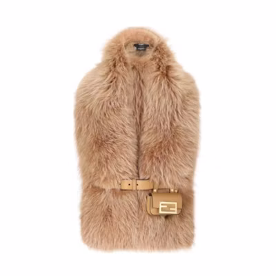 (Women) FENDI Brown Scarf with Fox Fur and Solid Design. FNG549ASTJF0F9J