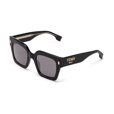 (Women) FENDI FF Logo Square Black Sunglasses with Laser-Etched Temples. FOA030V1PF02N1