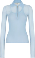 (Women) FENDI Fitted Long Sleeve Polo Shirt with Zip Collar in Blue. FZXA39AQ42F1M29 (Women) FENDI Fitted Long Sleeve Polo Shirt with Zip Collar in Blue. FZXA39AQ42F1M29