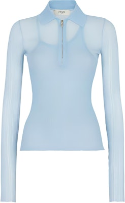 (Women) FENDI Fitted Long Sleeve Polo Shirt with Zip Collar in Blue. FZXA39AQ42F1M29 Buy (Women) FENDI Fitted Long Sleeve Polo Shirt with Zip Collar in Blue. FZXA39AQ42F1M29