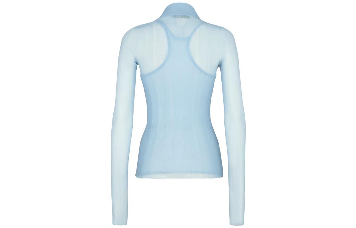 Lookbook (W) FENDI Polo Ajustado de Manga Larga con Cremallera en Azul. FZXA39AQ42F1M29