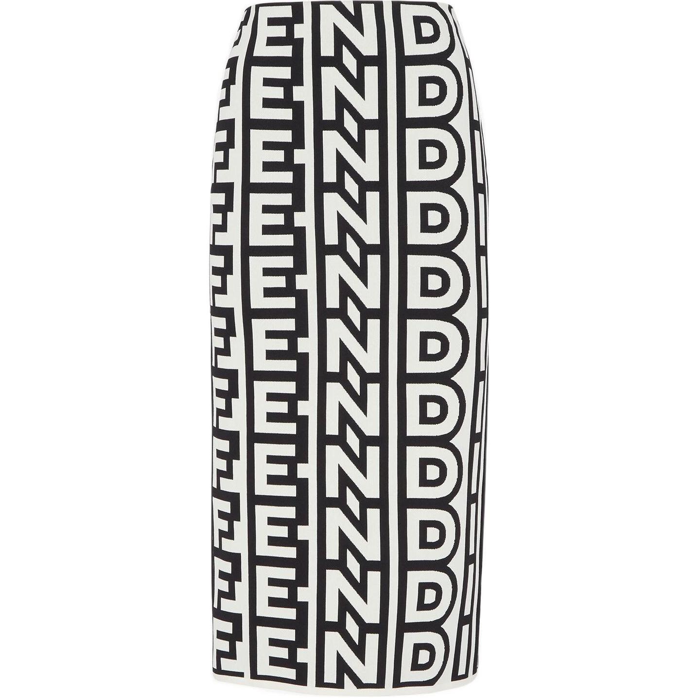 (Women) FENDI  FW22 High-Waist Monogram Knit Skirt White FZQ702AMDSF1KCV
