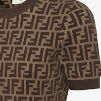 Sizing (W) FENDI FW24 標誌修身棕色短袖針織上衣 FZXC72ASJTF0GGE