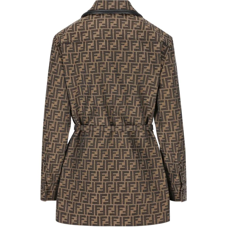 Lookbook (W) 芬迪 FW24 标志印花腰带长袖夹克 - 棕色 FJ7564A5W3F118W