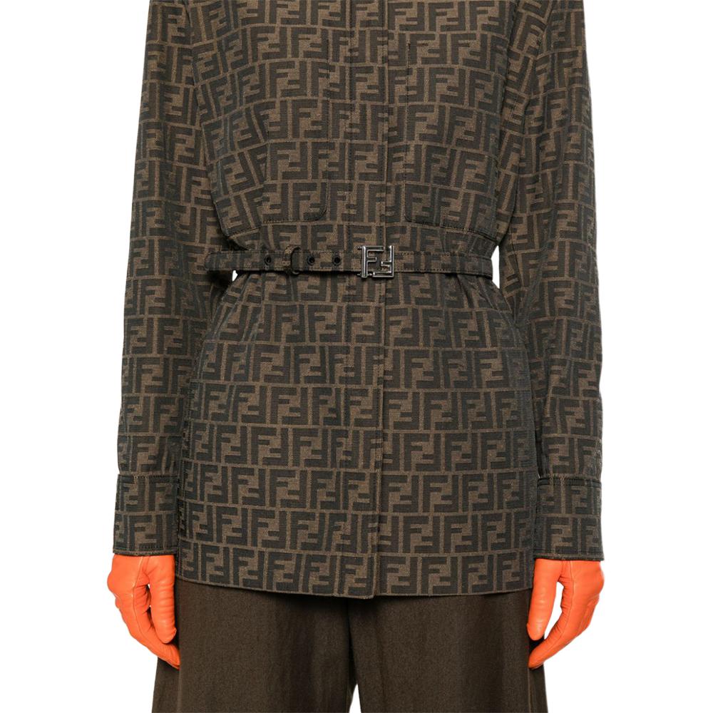 Sizing (W) 芬迪 FW24 标志印花腰带长袖夹克 - 棕色 FJ7564A5W3F118W