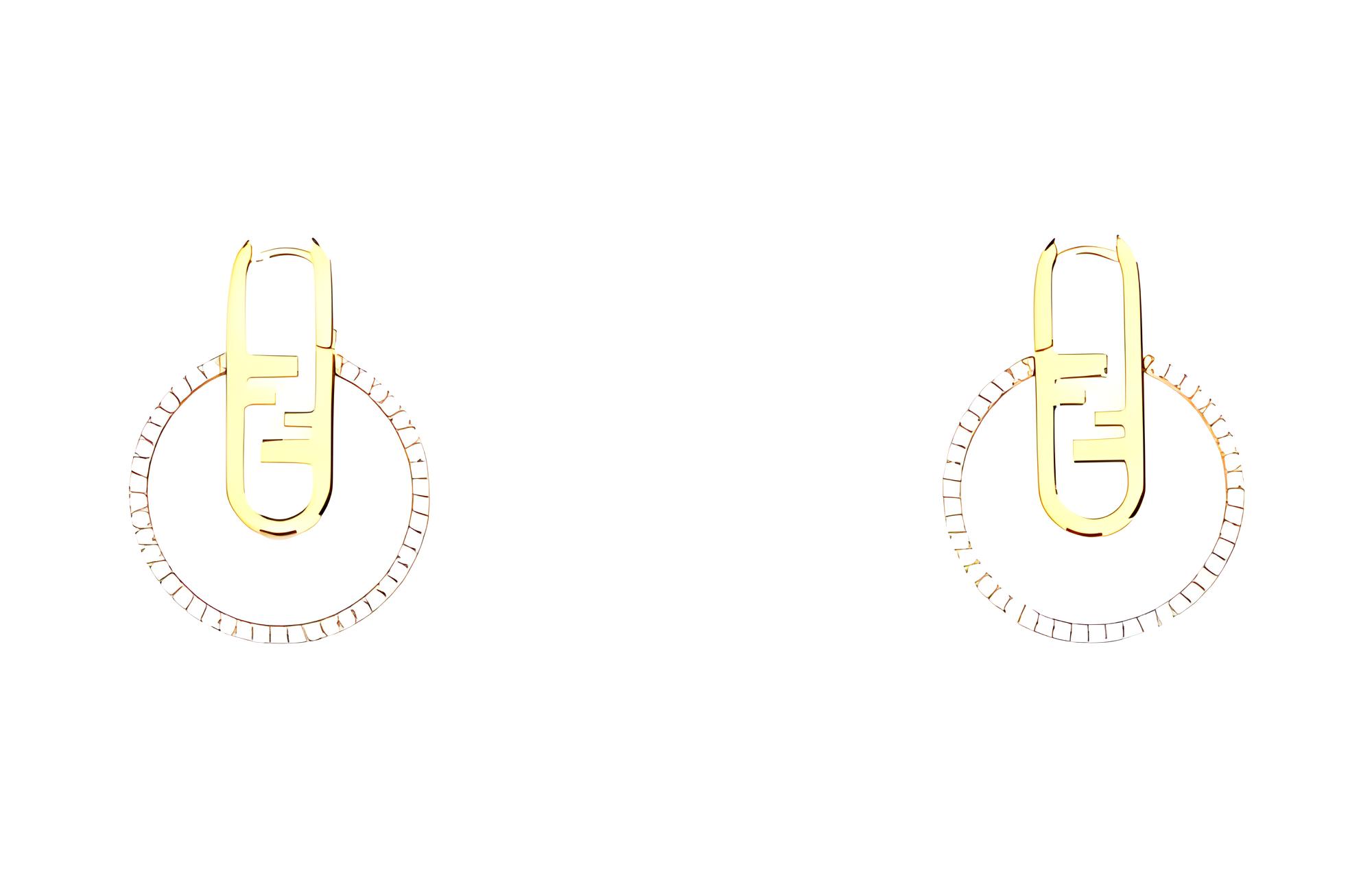 (Women) FENDI  Gold O'Lock Pattern Metal Hoop Earrings - Elegant Design. 8AH520A44GF089U