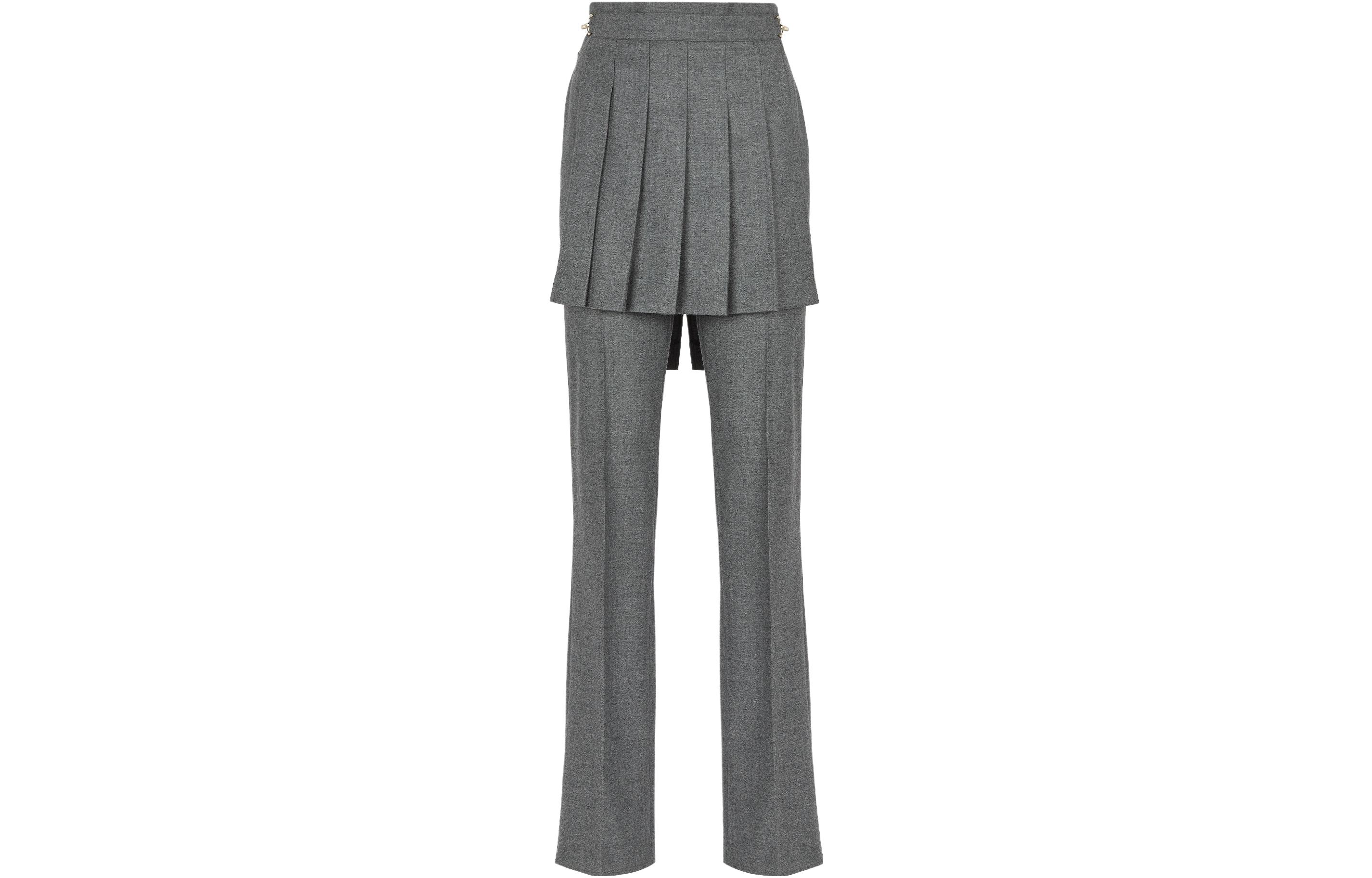 (Women) FENDI  Gray Wool Pleated Trousers FR6504AM3NF0TDR