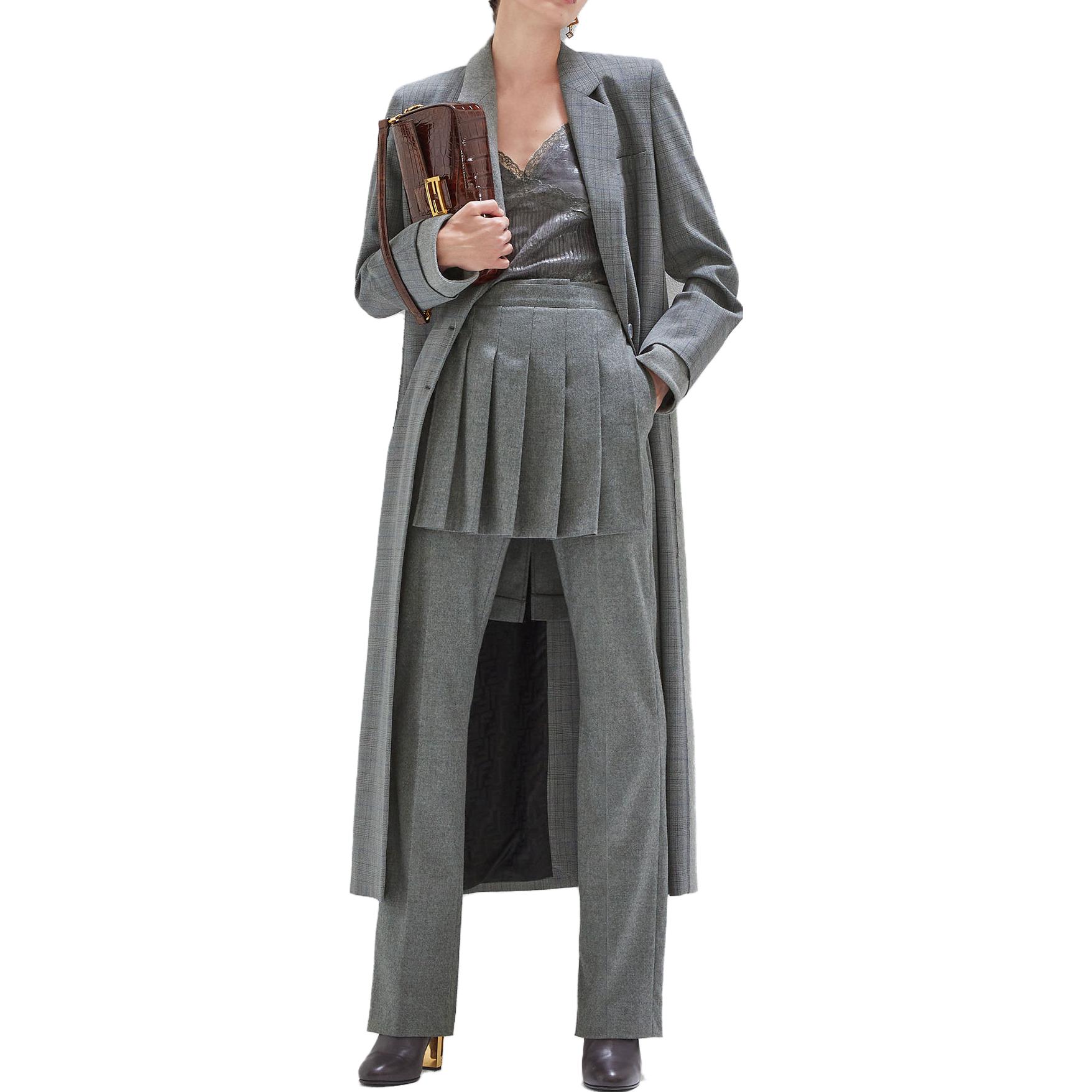 Shop (Women) FENDI  Gray Wool Pleated Trousers FR6504AM3NF0TDR