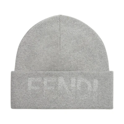 (Women) FENDI Grey Knit Hat with Logo Design. FXQ334ARHDF0QZ0