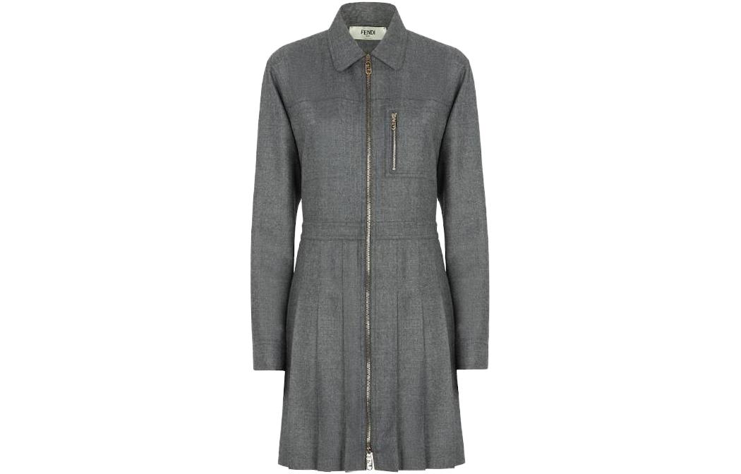(Women) FENDI  Grey Long Sleeve Zipper Polo Collar Short Dress. FDC846AM3NF0TDR