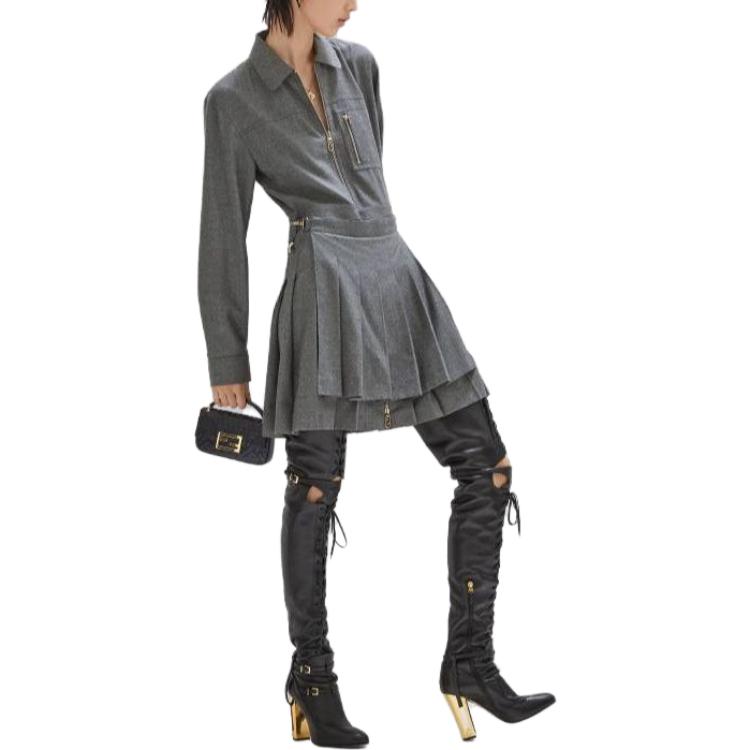 Shop (W) FENDI 灰色拉鍊Polo領長袖短連身裙 FDC846AM3NF0TDR