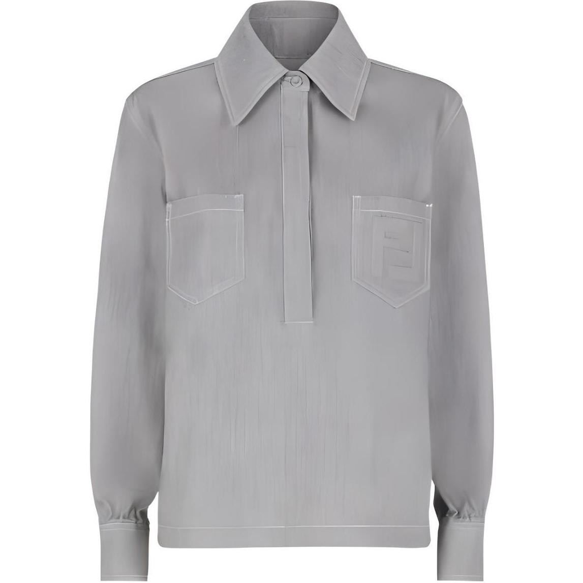 (Women) FENDI  Grey Solid Long-Sleeve Pullover Shirt with Pointed Collar FLF756ALCCF1IHH